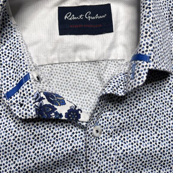 Robert Graham Modern Americana Flip Cuff Shirt Mens XL Tailored White Blue Dots - Picture 4 of 10